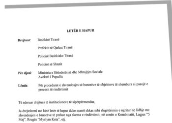 Letër e hapur për respektimin e standardeve ligjore të zhvendosjes së familjeve